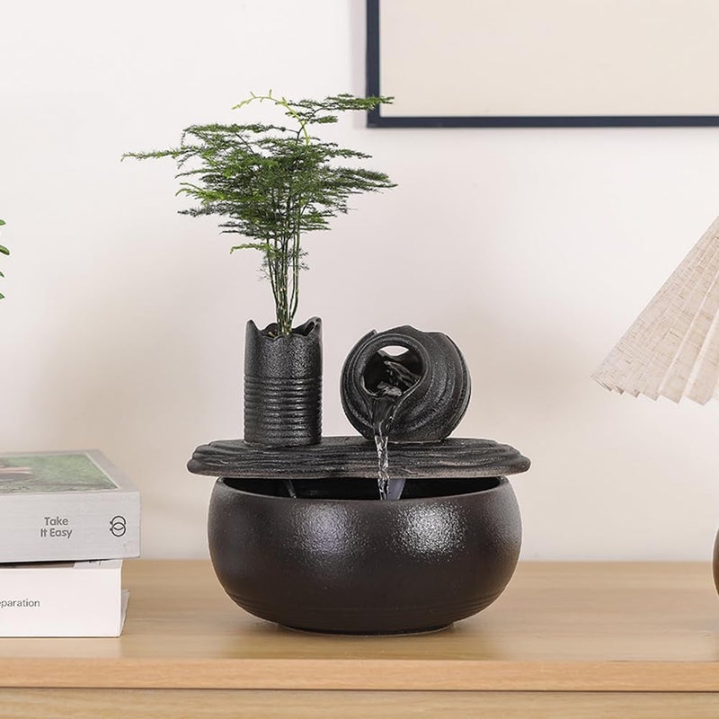 Andady Ceramic Tabletop Fountain Water Feature Fall Indoor and Outdoor Decoration (Black Pot A150) - Image 3